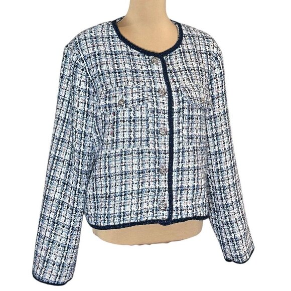 NWOT AQUA Tweed BlazerJacket Sz.XXL Navy Blue White Career Professional Classic - Picture 6 of 14